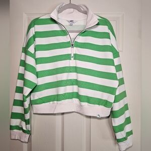 JoyLab Green & White Striped Half-Zip Pullover – Size M